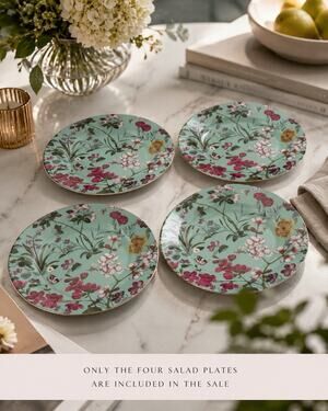 4 Grace's Teaware Salad Plates Turquoise Floral Butterflies Farmhouse